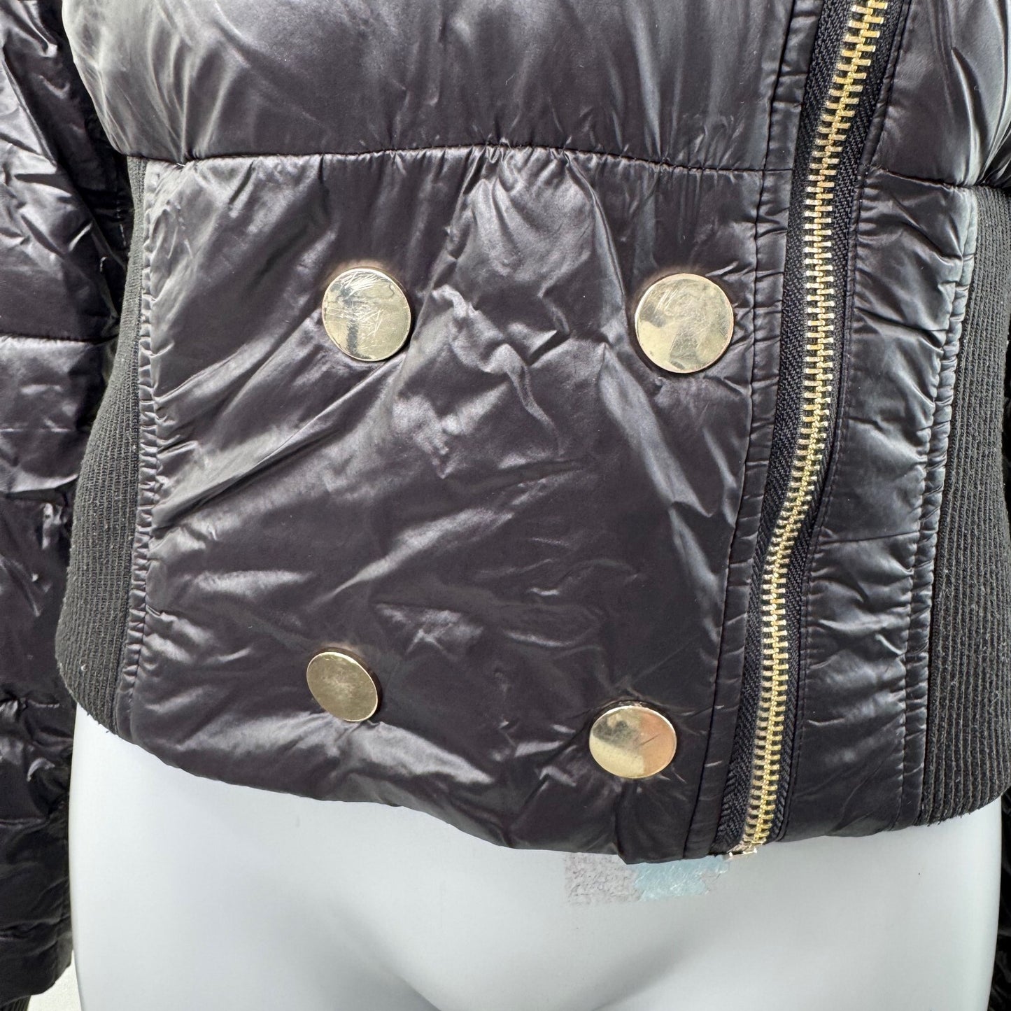 Vintage asymmetrical zip up bomber jacket faux fur trim mcbling cinch fitted