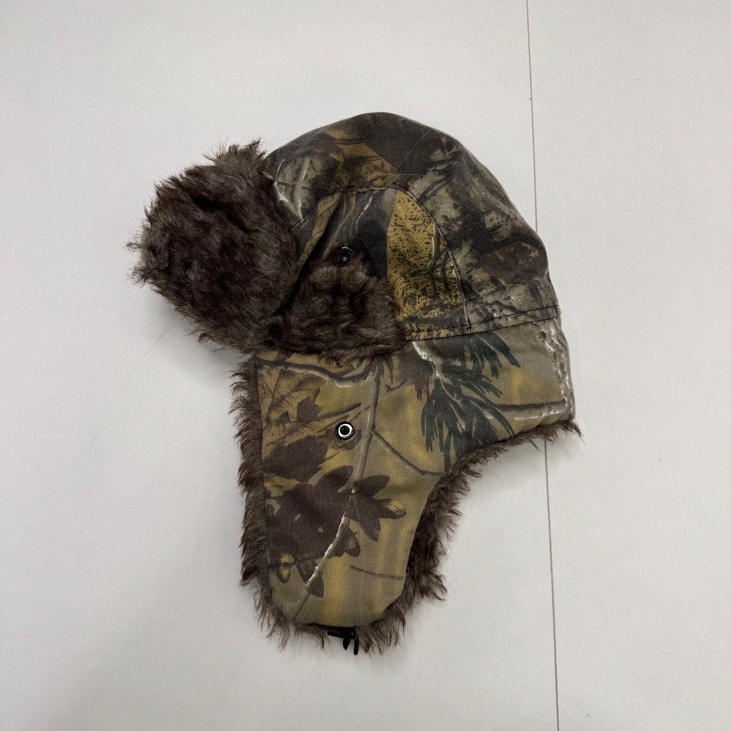 Y2K vintage trapper hat faux fur trim camo print unisex