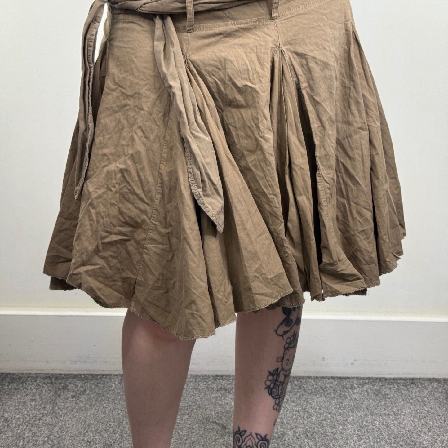 Y2K vintage midi skirt a line ruffle gathered adjustable bow knee length