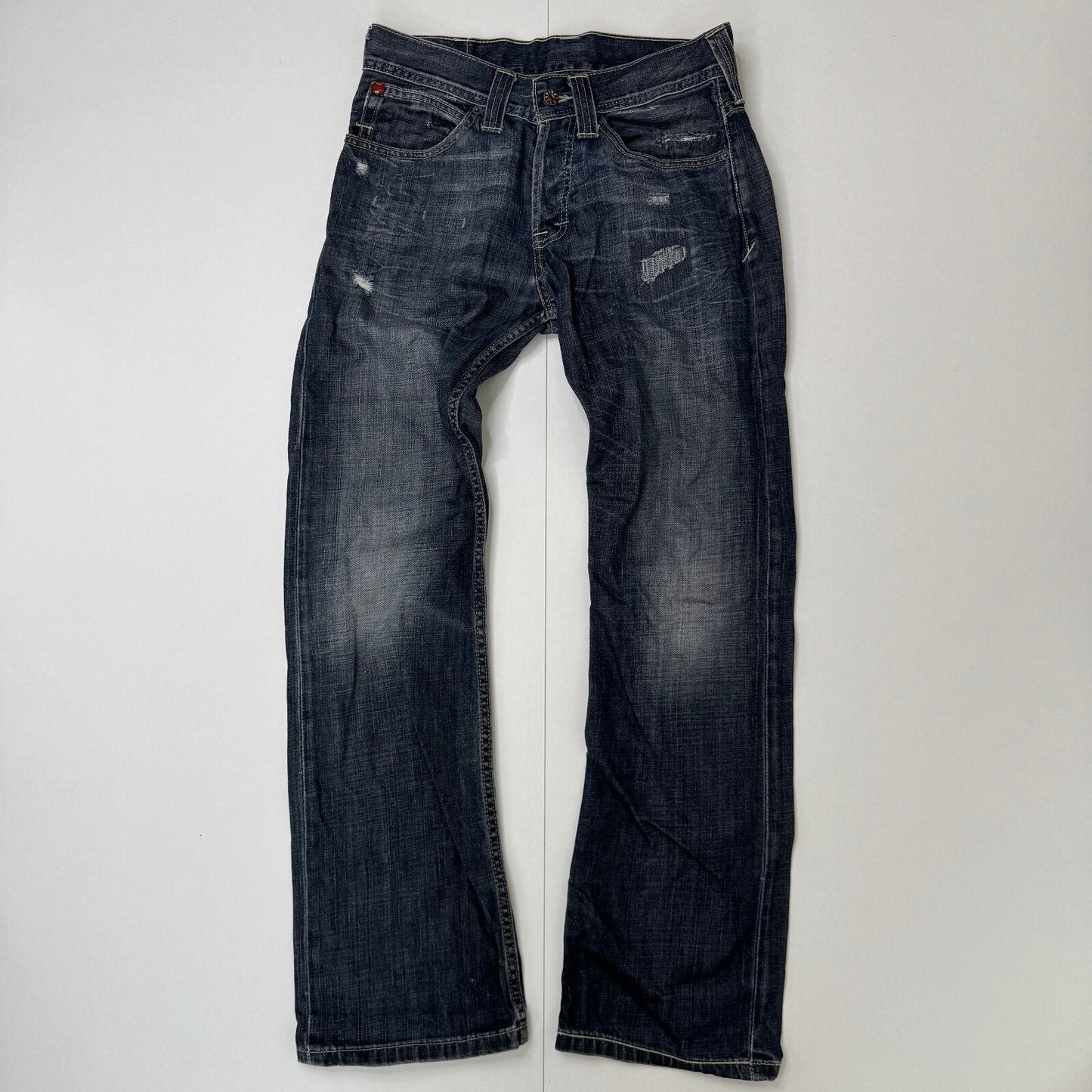 Y2K vintage Evisu x Puma bootcut jeans dark faded denim wash distressed