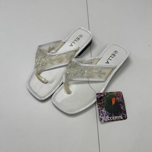 Y2K vintage sandals flip flops beaded mesh floral sequin square toe
