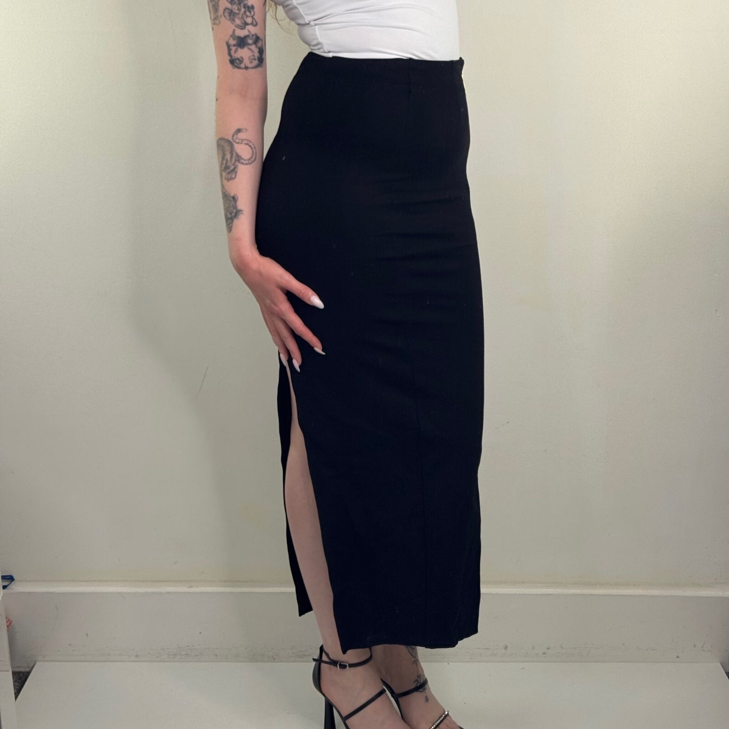 Karen Millen maxi skirt fitted bodycon full zip up black