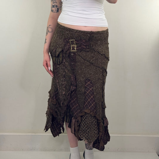 Y2K vintage Juju & Christine maxi skirt knit patchwork buckle boho asymmetrical