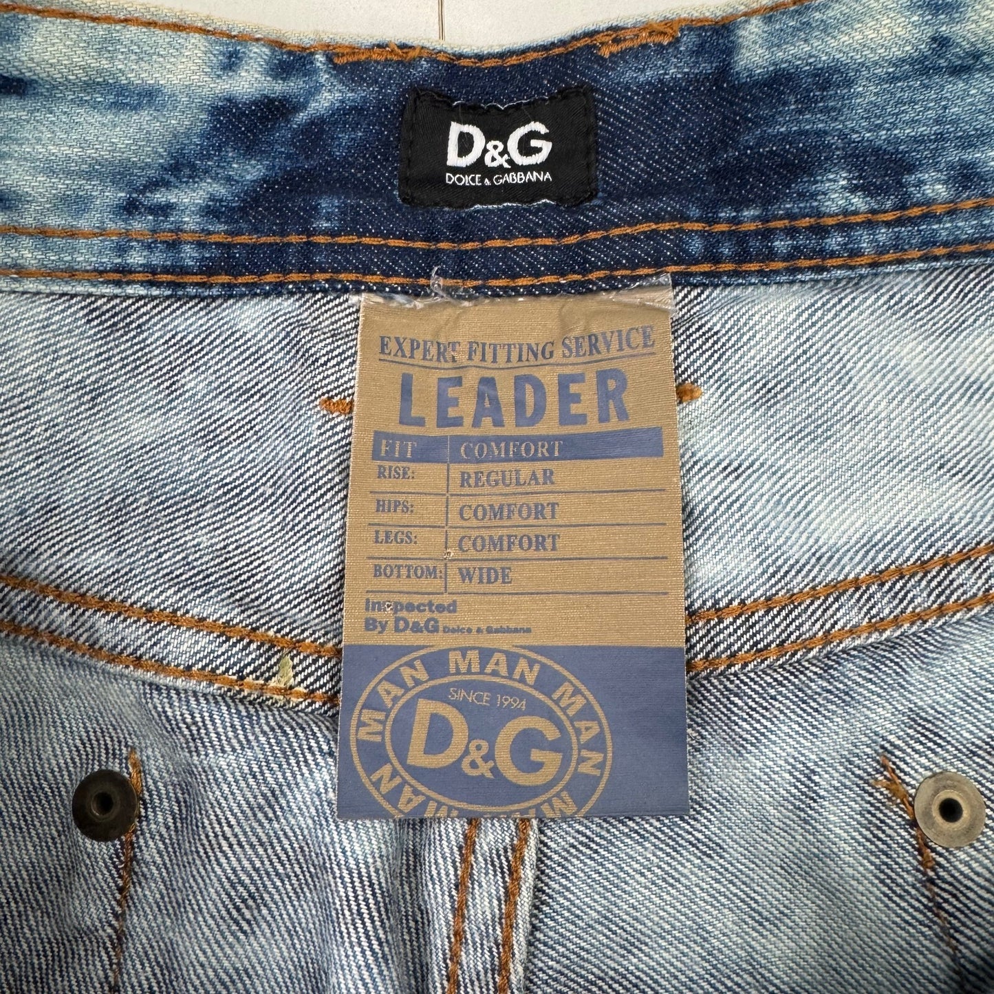 Y2K vintage Dolce & Gabbana bootcut denim jeans acid faded light blue wash