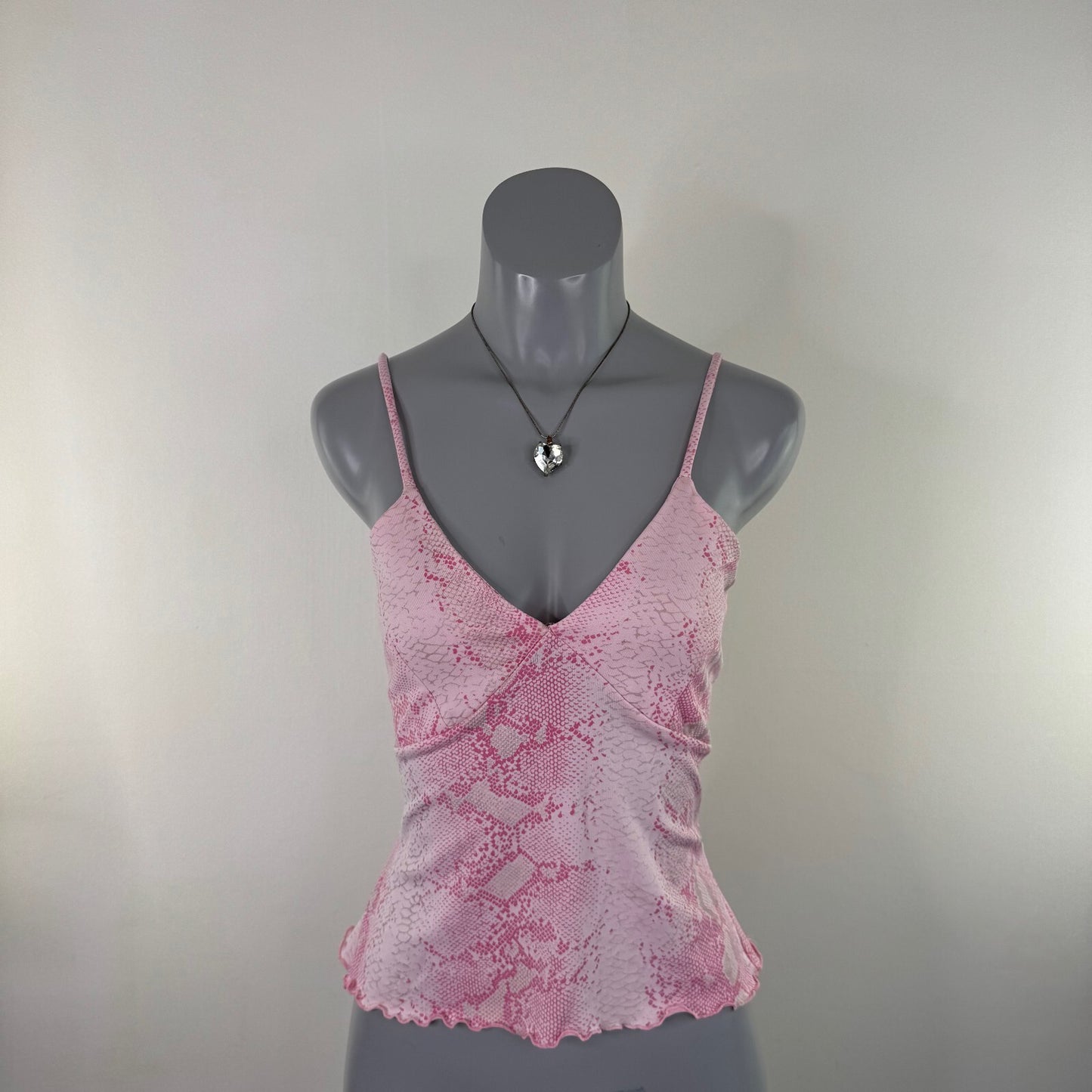 Y2K vintage snakeskin top cami lace up strappy fitted v neck pink