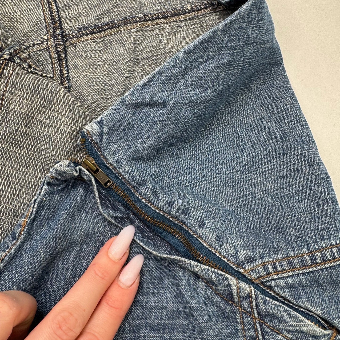 Y2K vintage denim maxi skirt a line mid blue wash 100% cotton
