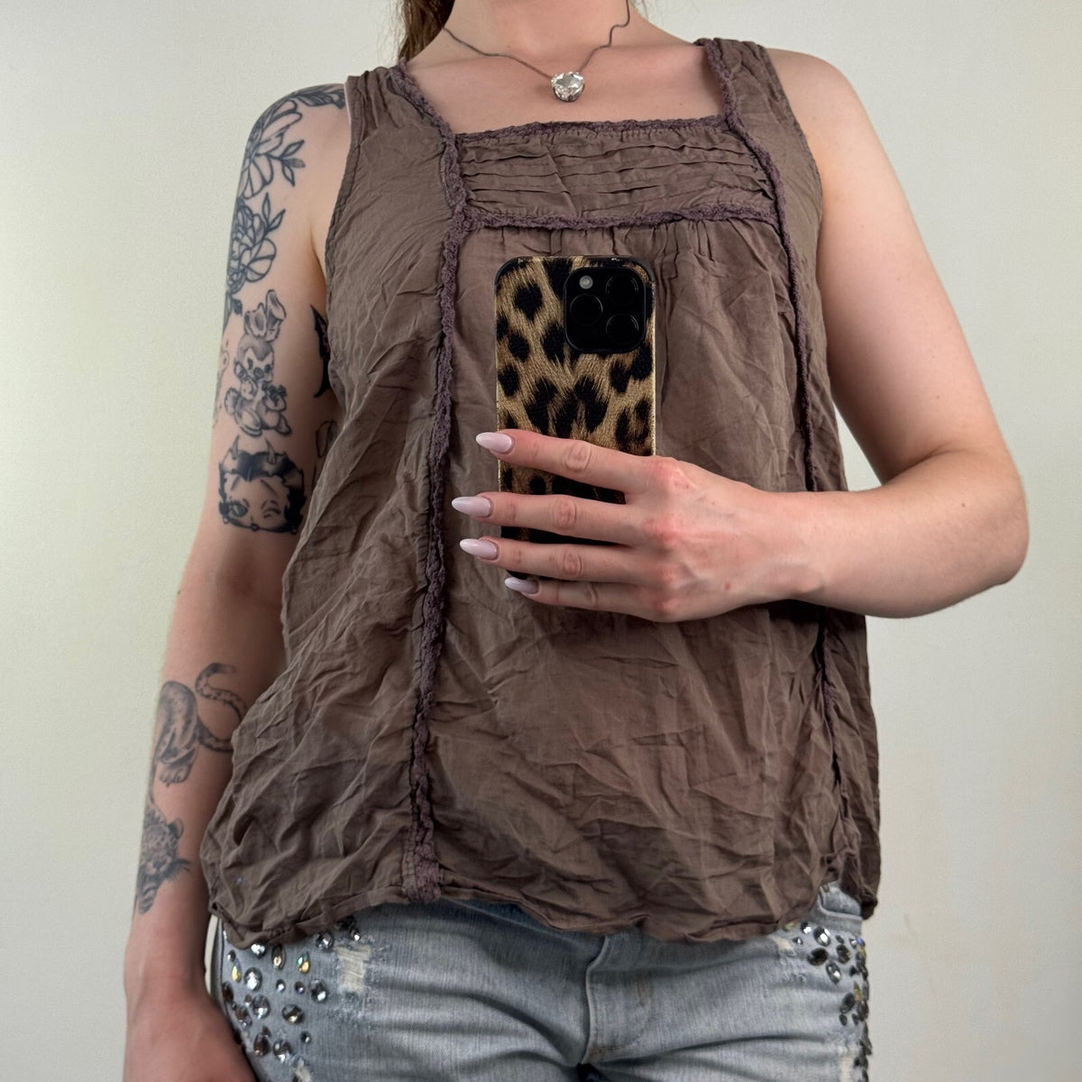 Vintage 100% linen tank top square neck ruffle button up sleeveless blouse