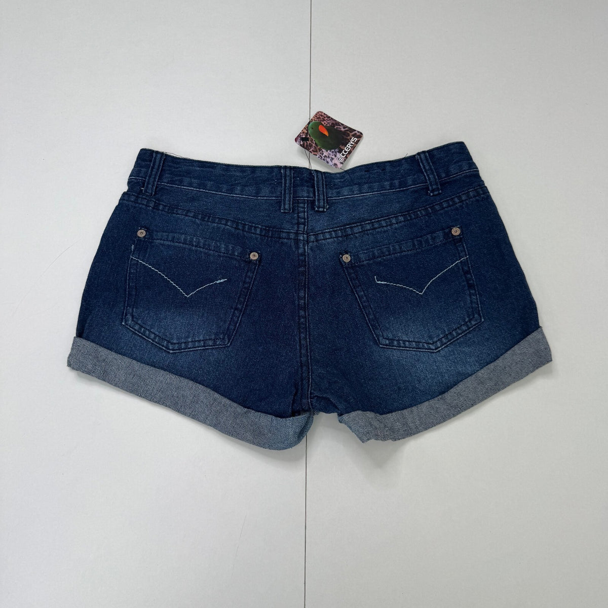 Y2K vintage denim mini shorts distressed dark blue turned up