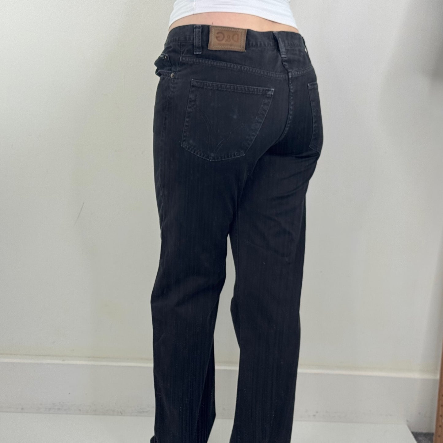 Y2K vintage Dolce & Gabbana straight leg jeans faded black denim wash