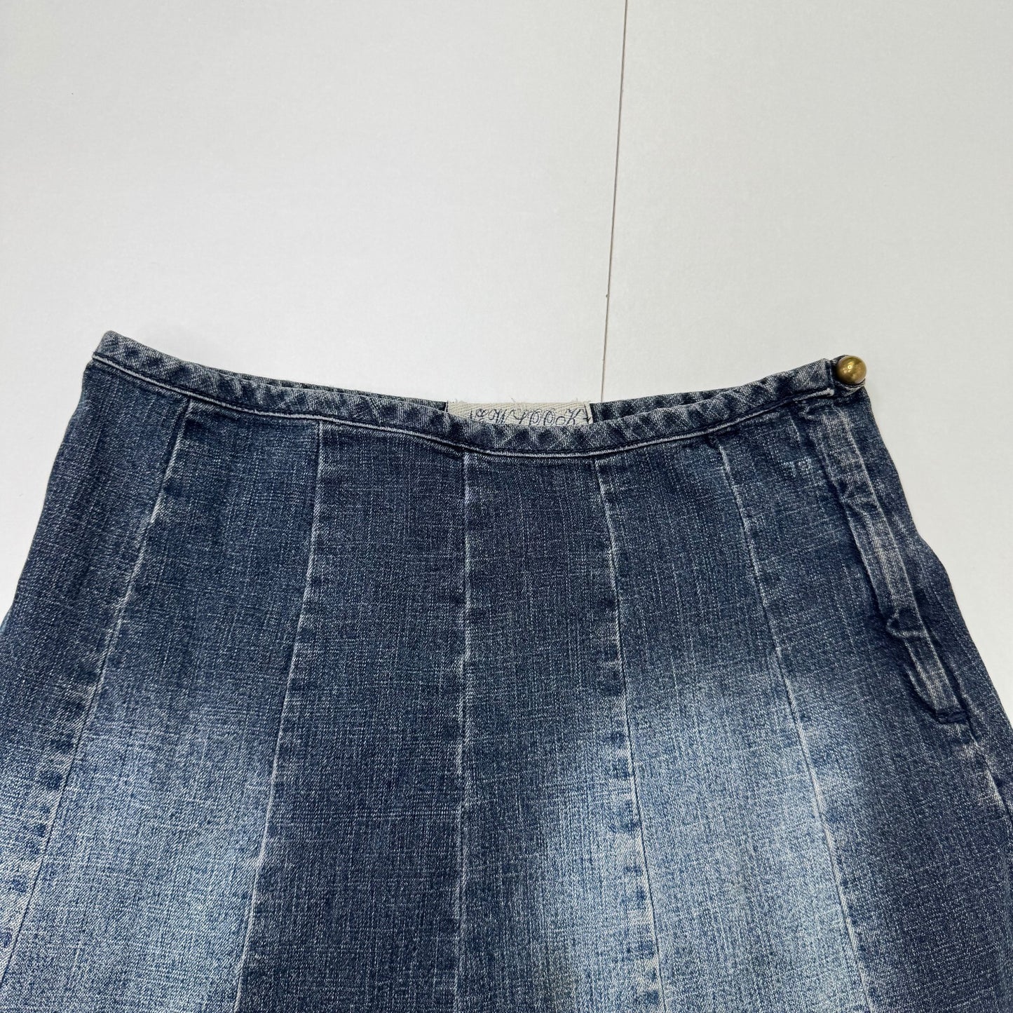 Y2K vintage maxi skirt faded denim wash stretchy a line boho dark blue