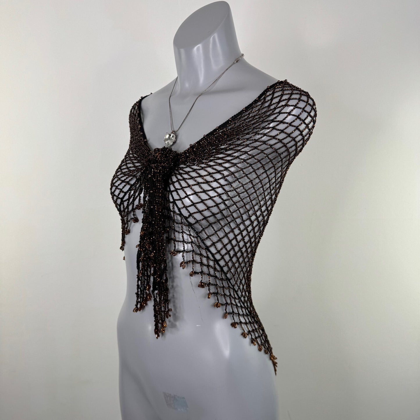 Y2K vintage beaded sarong fine knit black brown cover up scarf