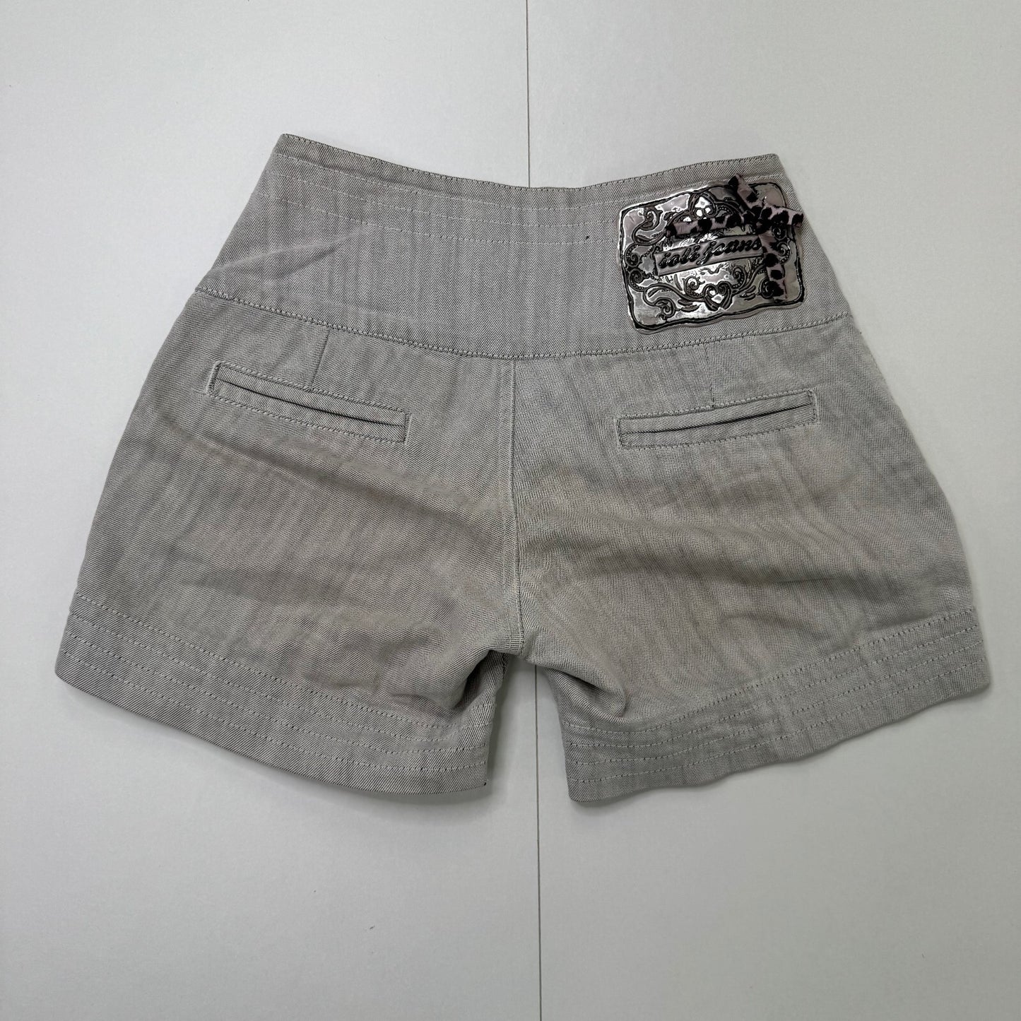 Y2K vintage denim mini shorts mid rise popper buttons side pockets chino