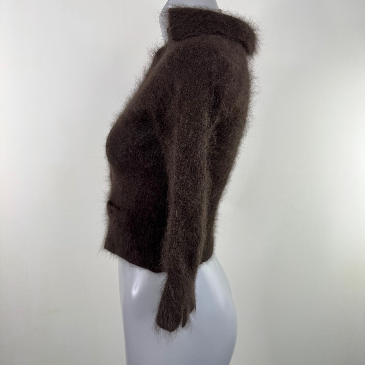 Y2K vintage angora blend cardigan button up v neck collared 3/4 sleeve crop knit
