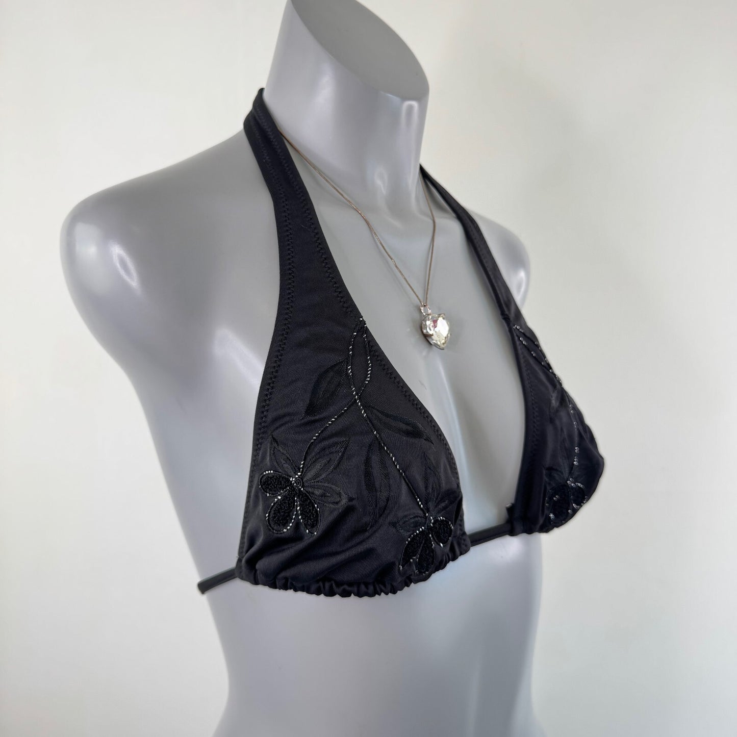 Y2K vintage bikini top halter neck floral embroidered tie bow