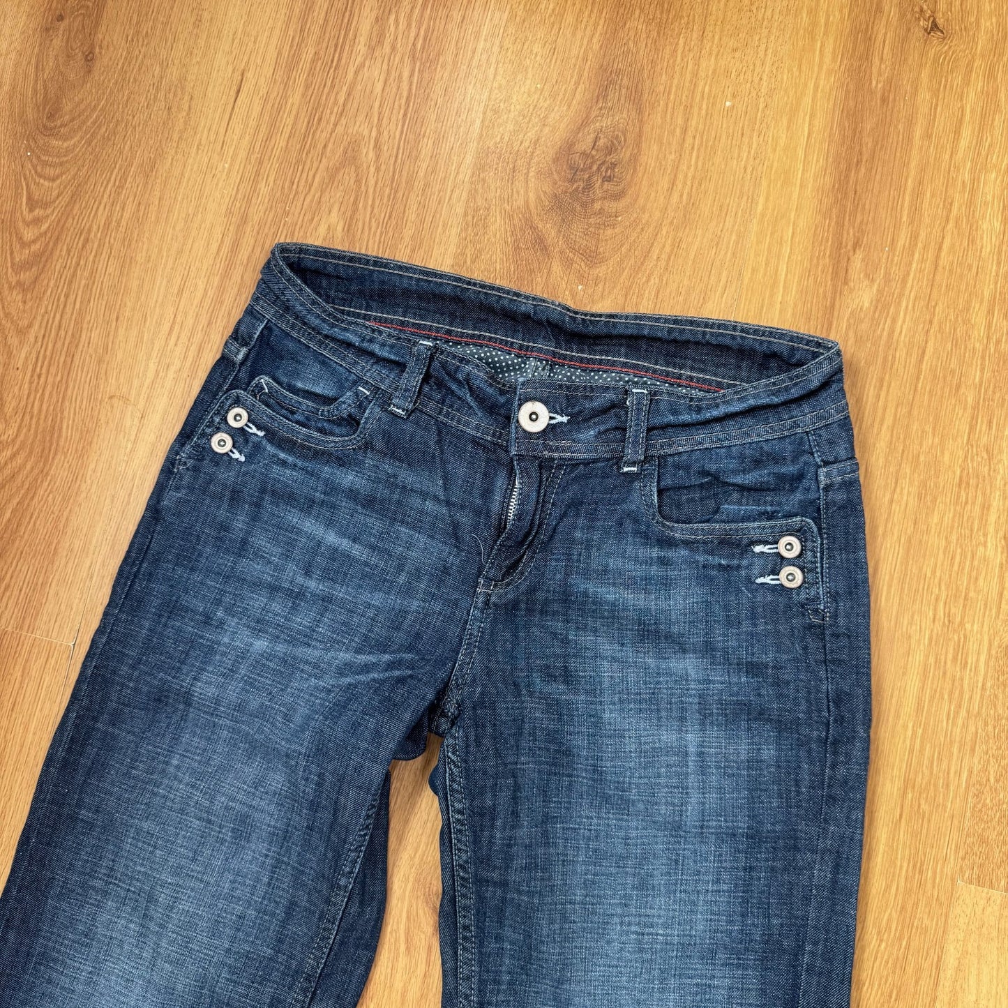 Y2K vintage bootcut denim jeans low rise faded dark blue wash cargo baggy fit