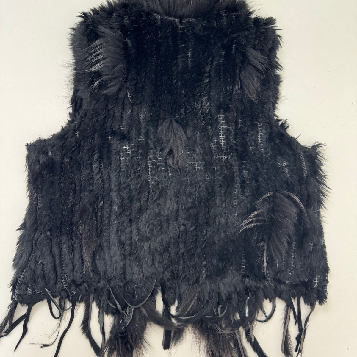Vintage rabbit/ marmot gilet genuine fur collar trim sleeveless jacket black