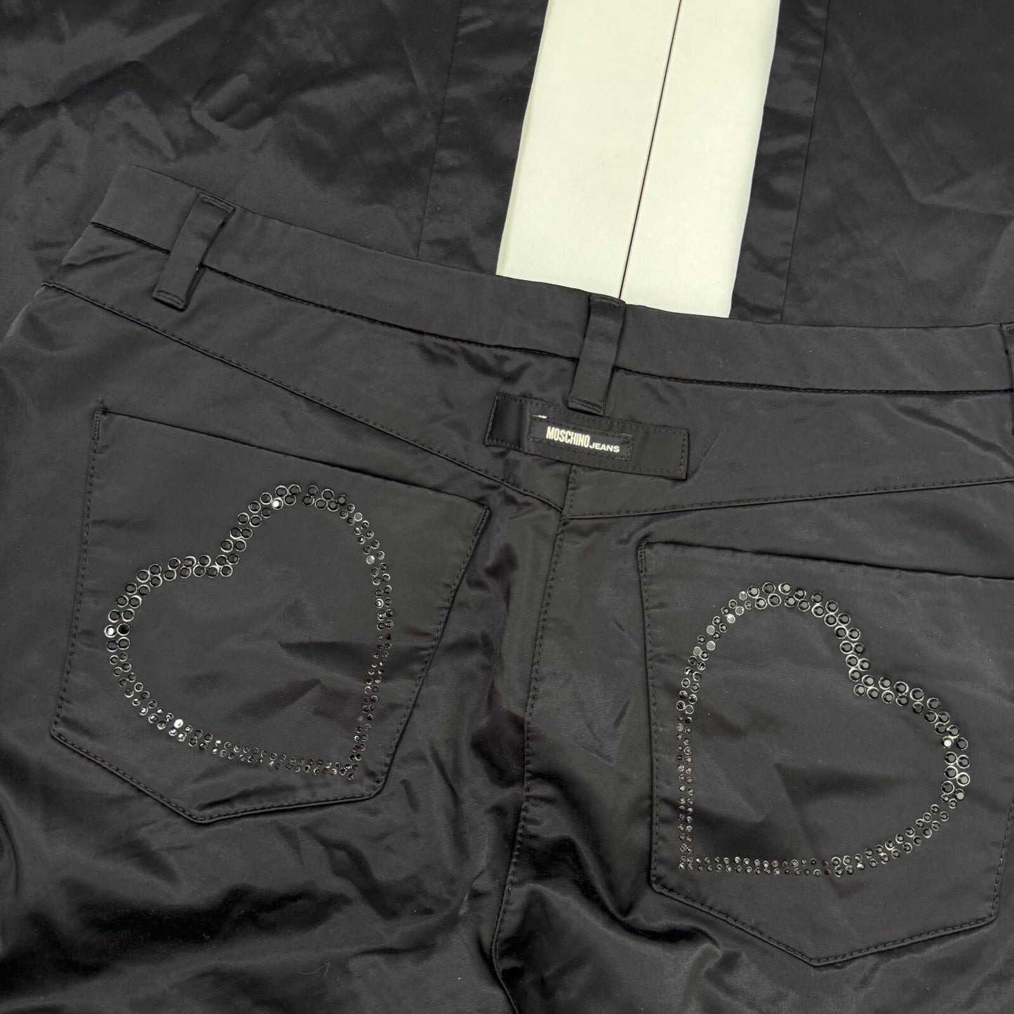 Y2K vintage Moschino Jeans bootcut trousers formal low rise satin hearts