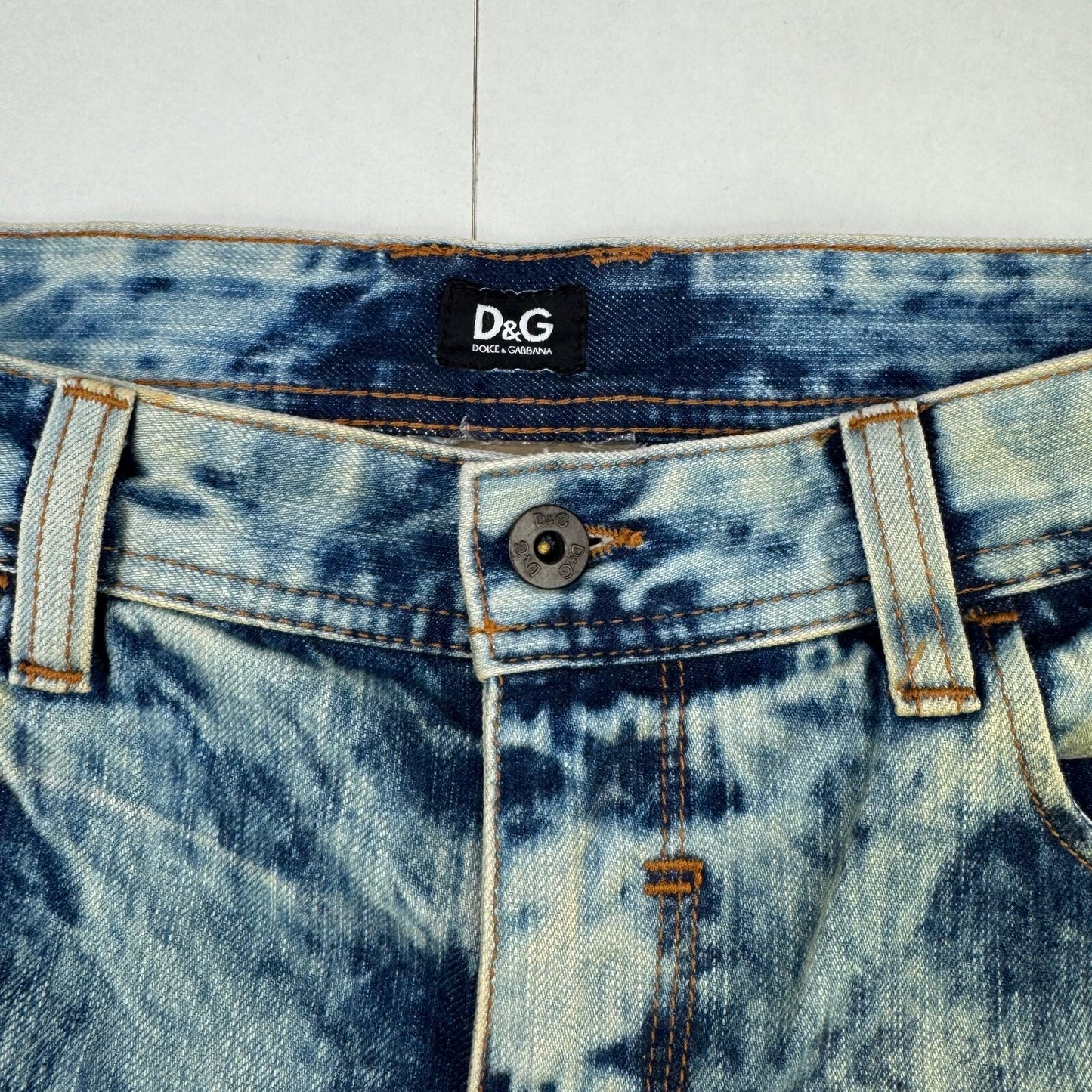Y2K vintage Dolce & Gabbana bootcut denim jeans acid faded light blue wash