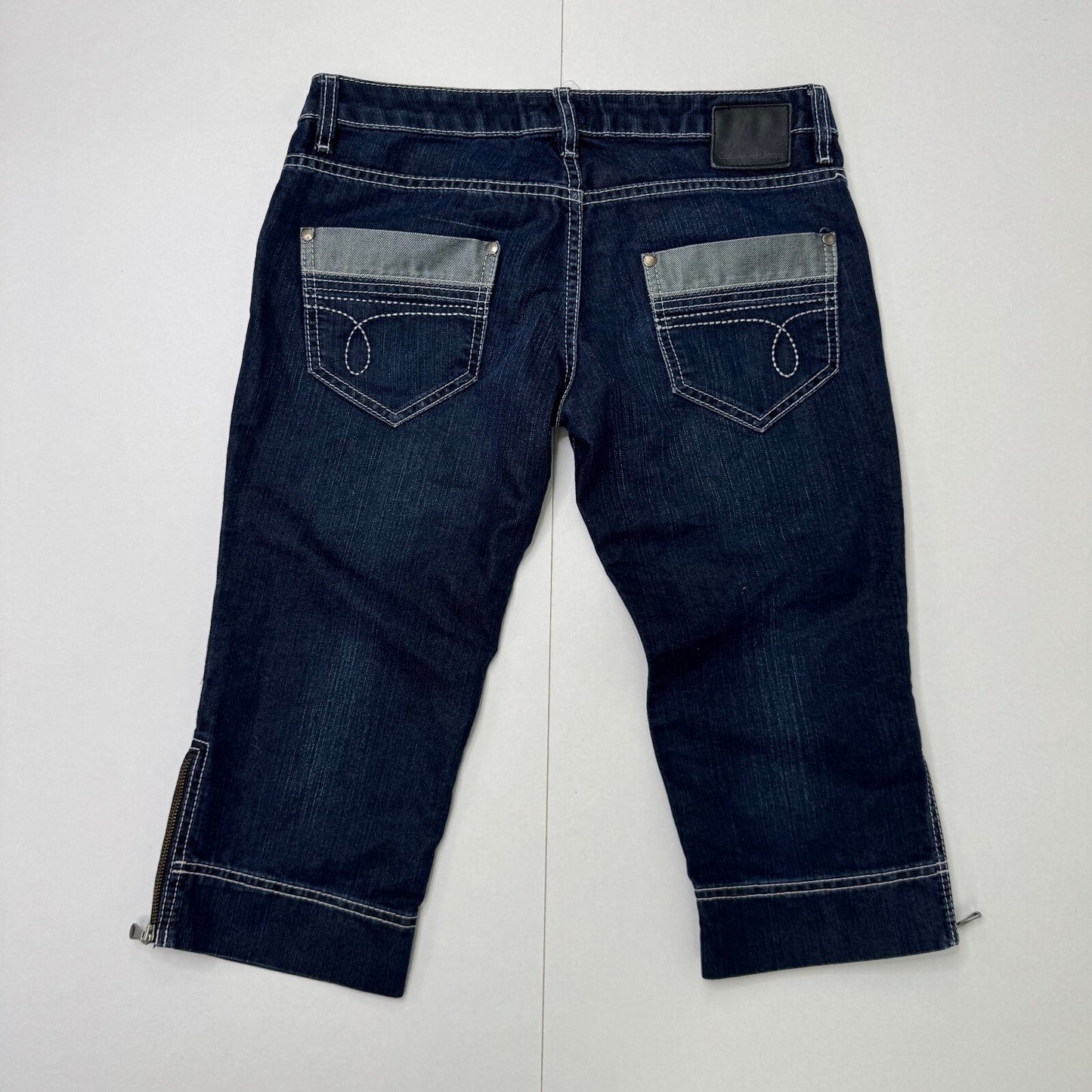 Y2K vintage Calvin Klein Jeans capri denim cropped dark blue wash stretchy zips