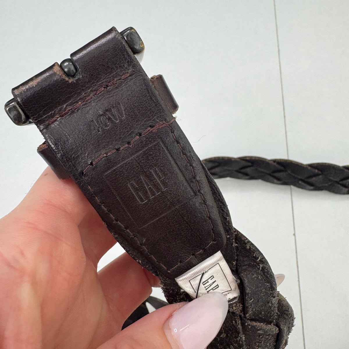 Y2K vintage genuine leather belt braided woven dark brown unisex
