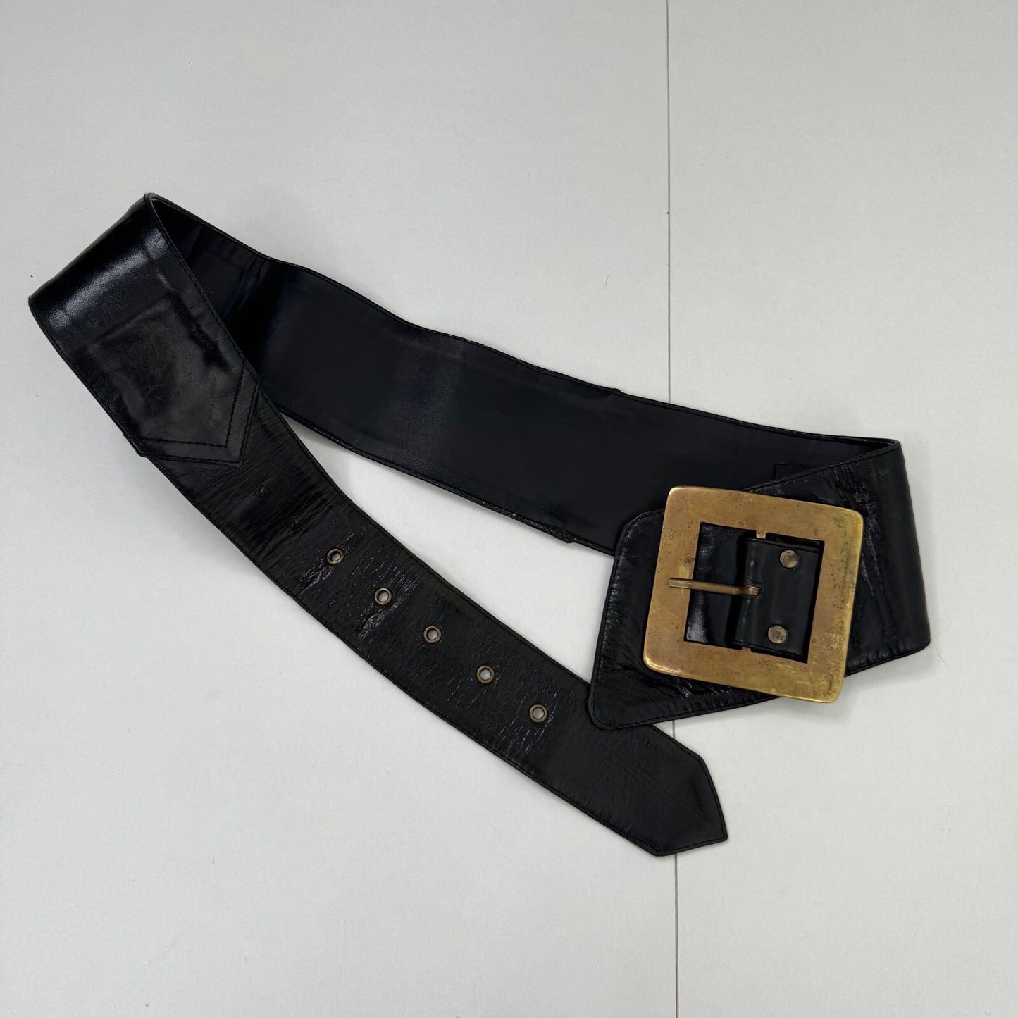Y2K vintage genuine leather belt chunky oversize square buckle
