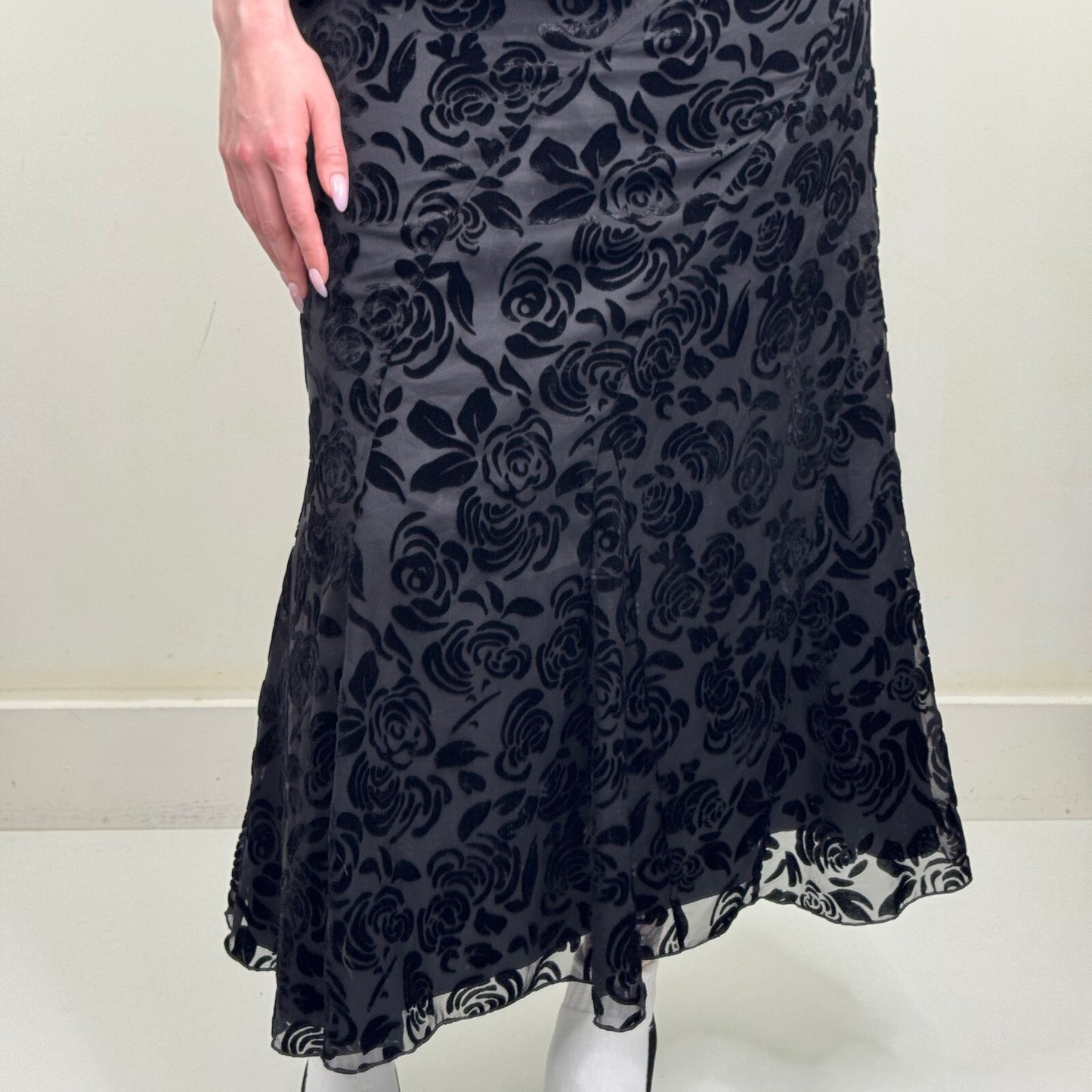 Y2K vintage Per Una maxi skirt a line velvet floral pattern double layer overlay