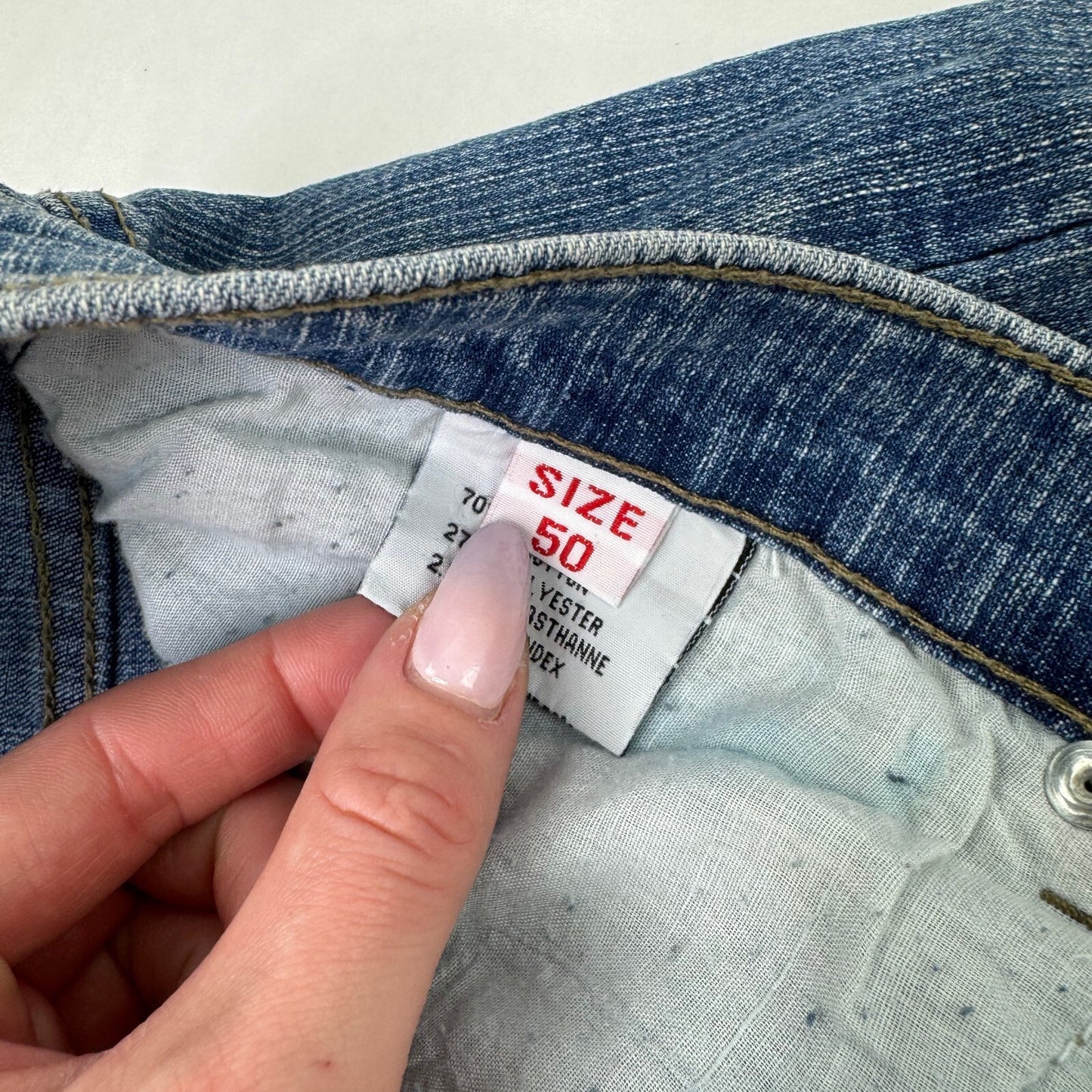 Y2K vintage bootcut denim jeans stretchy rhinestone embroidered faded mid blue