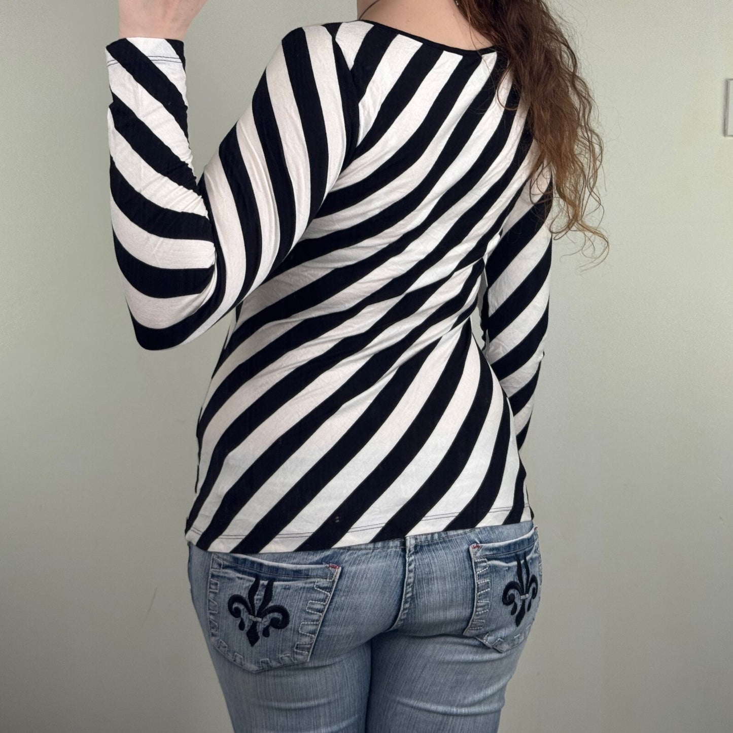 Y2K vintage long sleeve top stripe abstract high neck asymmetrical pattern