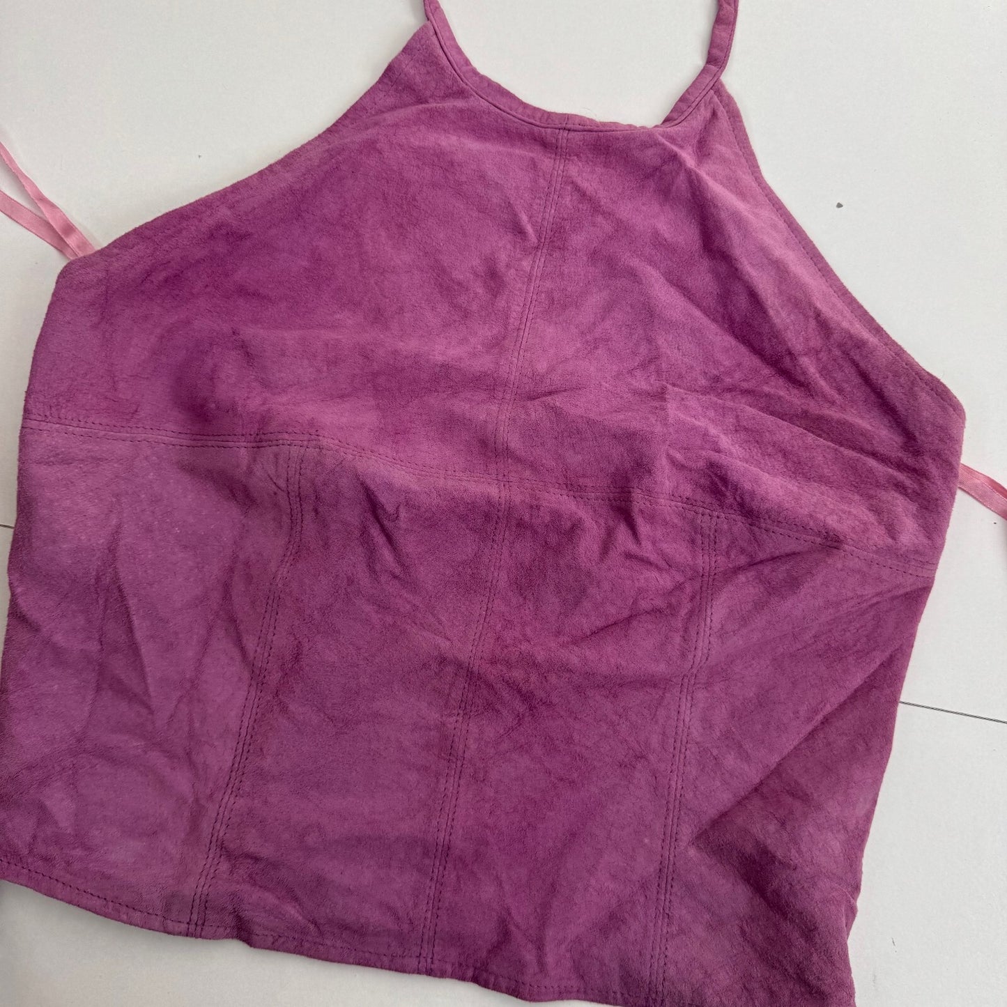 Y2K vintage suede top halter high neck purple crop tie bow festival summer