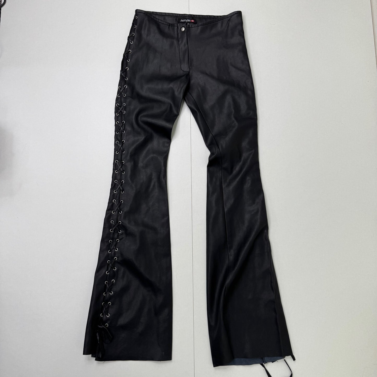Y2K vintage Jennyfer faux leather bootcut trousers low rise lace up eyelet 90s