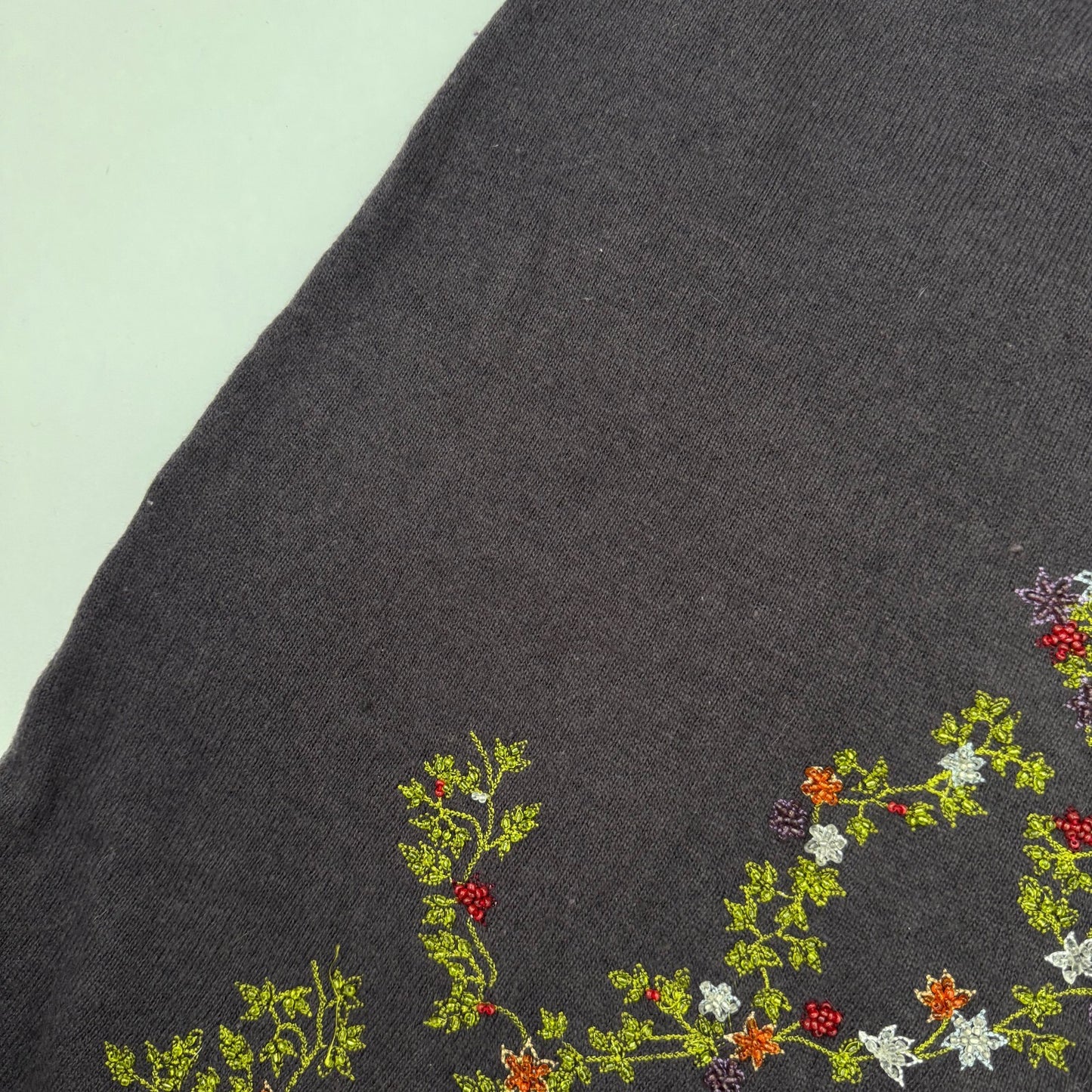 Vintage Y2K Custo Barcelona Floral Embroidered Beaded Fringe Midi Skirt Knit