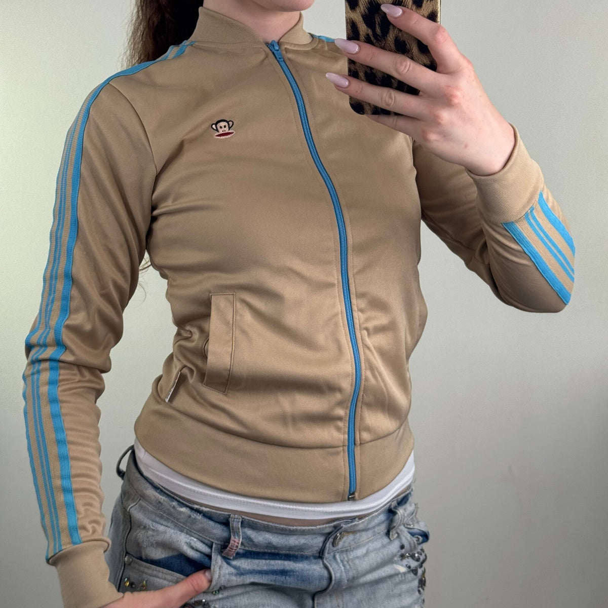 Y2K vintage Paul Frank jumper zip up embroidered sporty blue stripe
