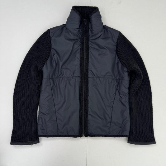 Y2K vintage Nike Golf Hybrid Knit Puffer Jacket Black Full Zip Up
