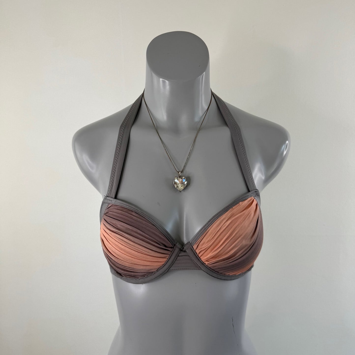 Y2K vintage bikini top halter neck ruched ombre pink grey tie bow