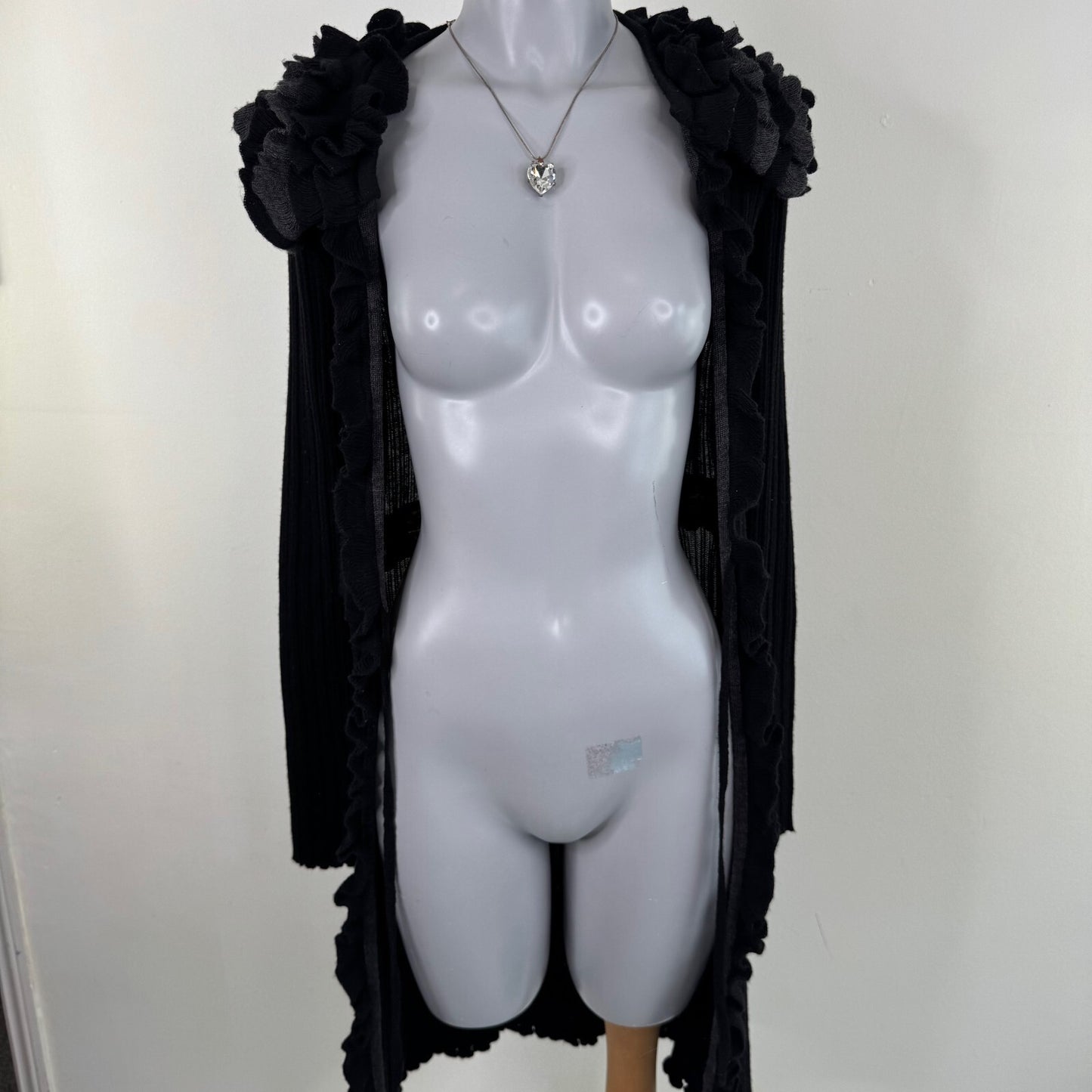 Y2K vintage Per Una cardigan wool blend long knit open bust bow ruffle frill