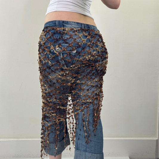 Y2K vintage scarf sarong sparkly fringe boho fairy sparkly brown sheer cover up