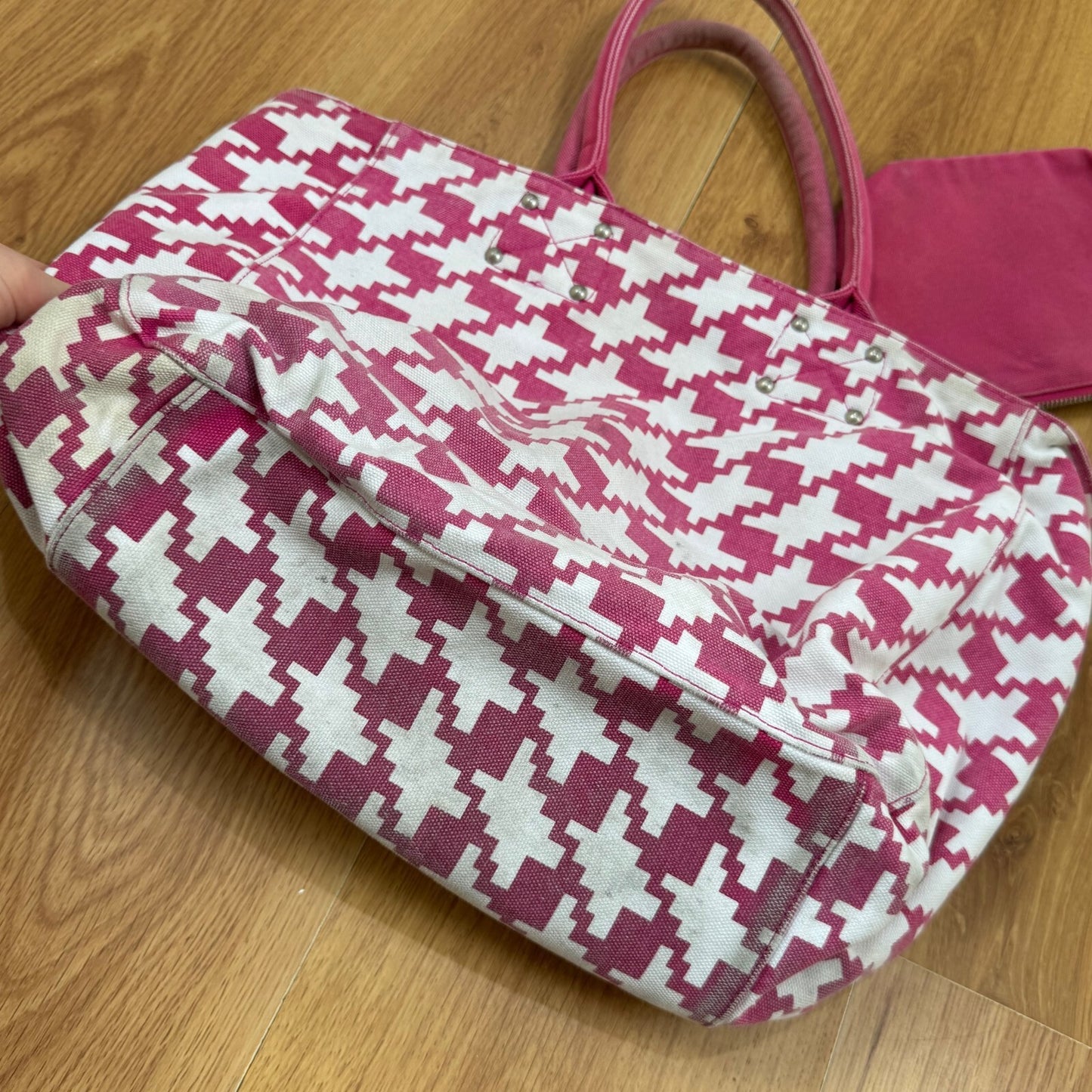 Y2K vintage Gap large tote canvas reversible houndstooth pouch pink white