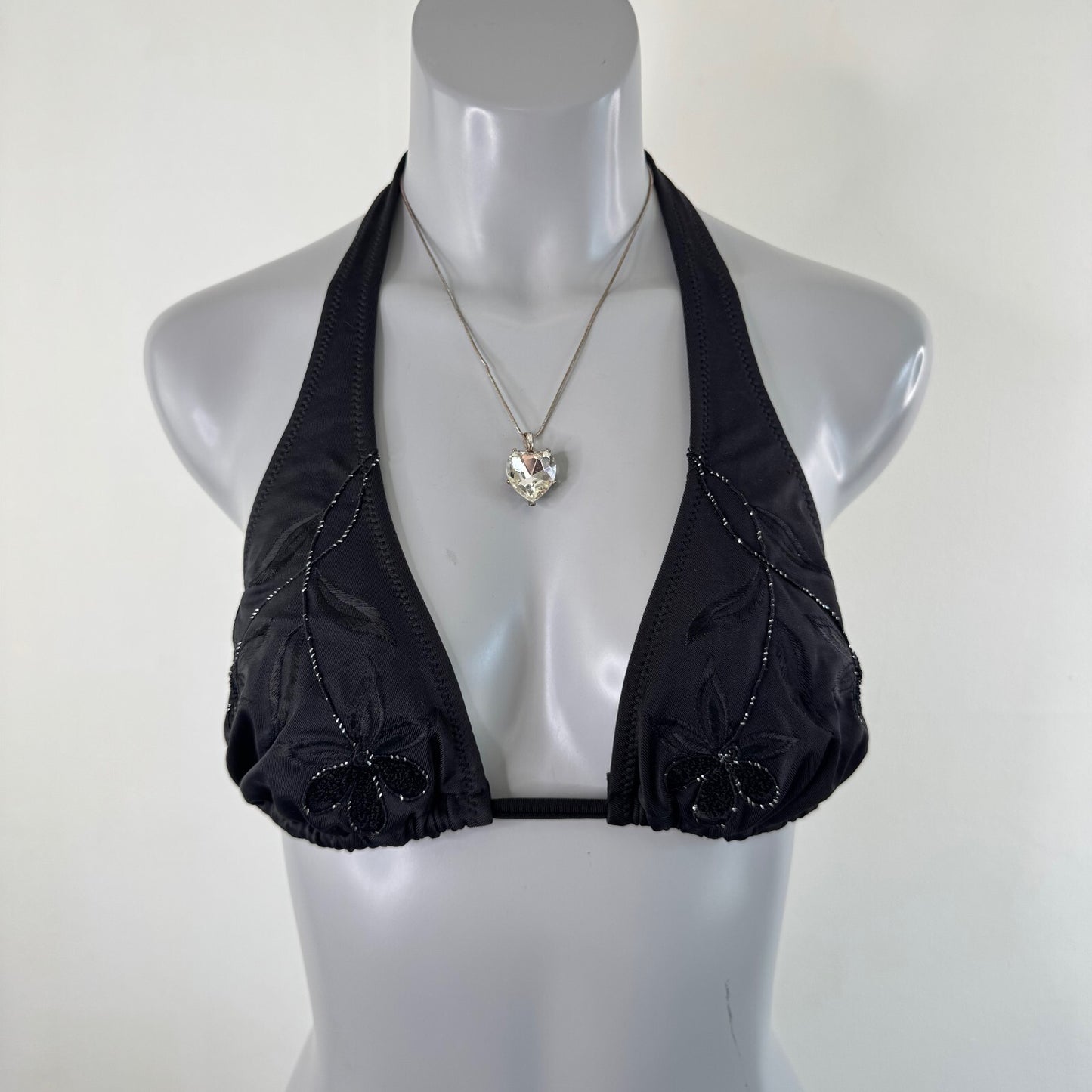 Y2K vintage bikini top halter neck floral embroidered tie bow