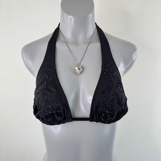 Y2K vintage bikini top halter neck floral embroidered tie bow