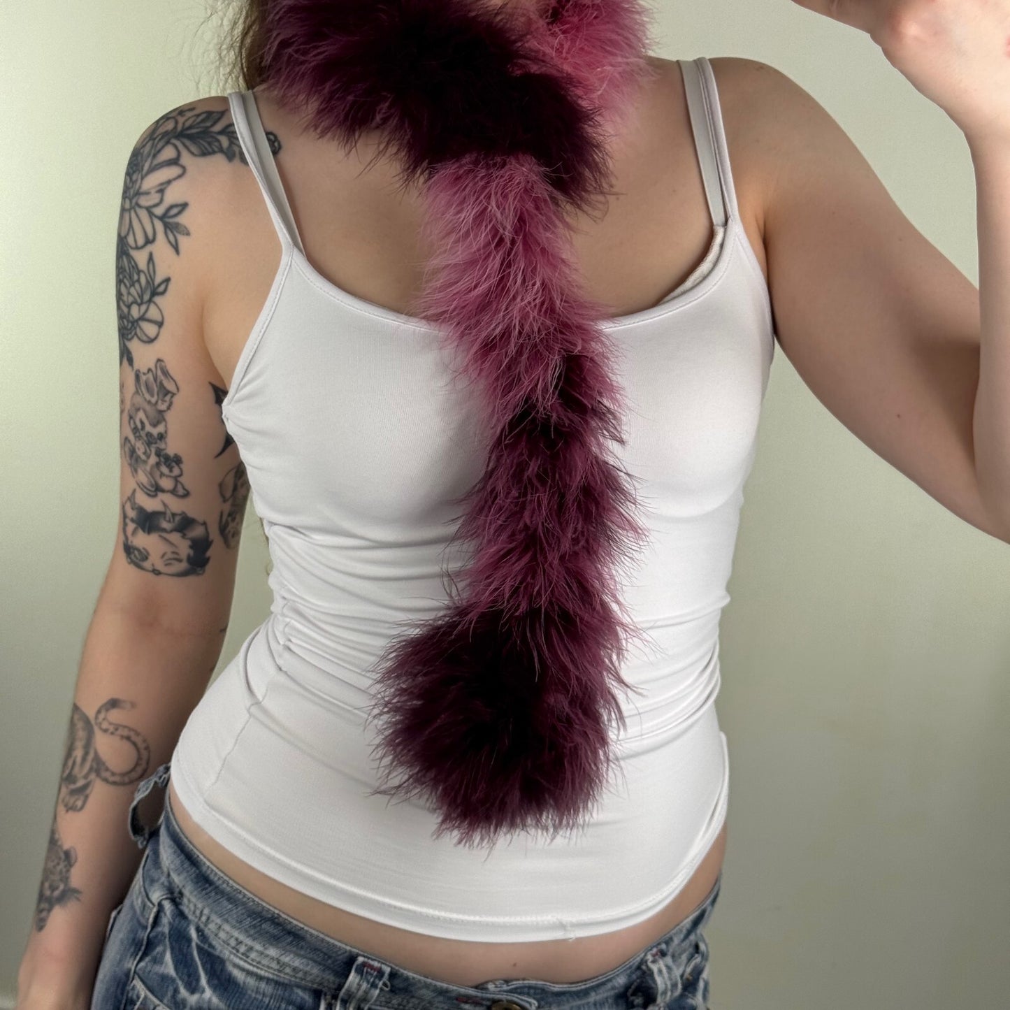Y2K vintage feather scarf purple two tone ombre skinny thin