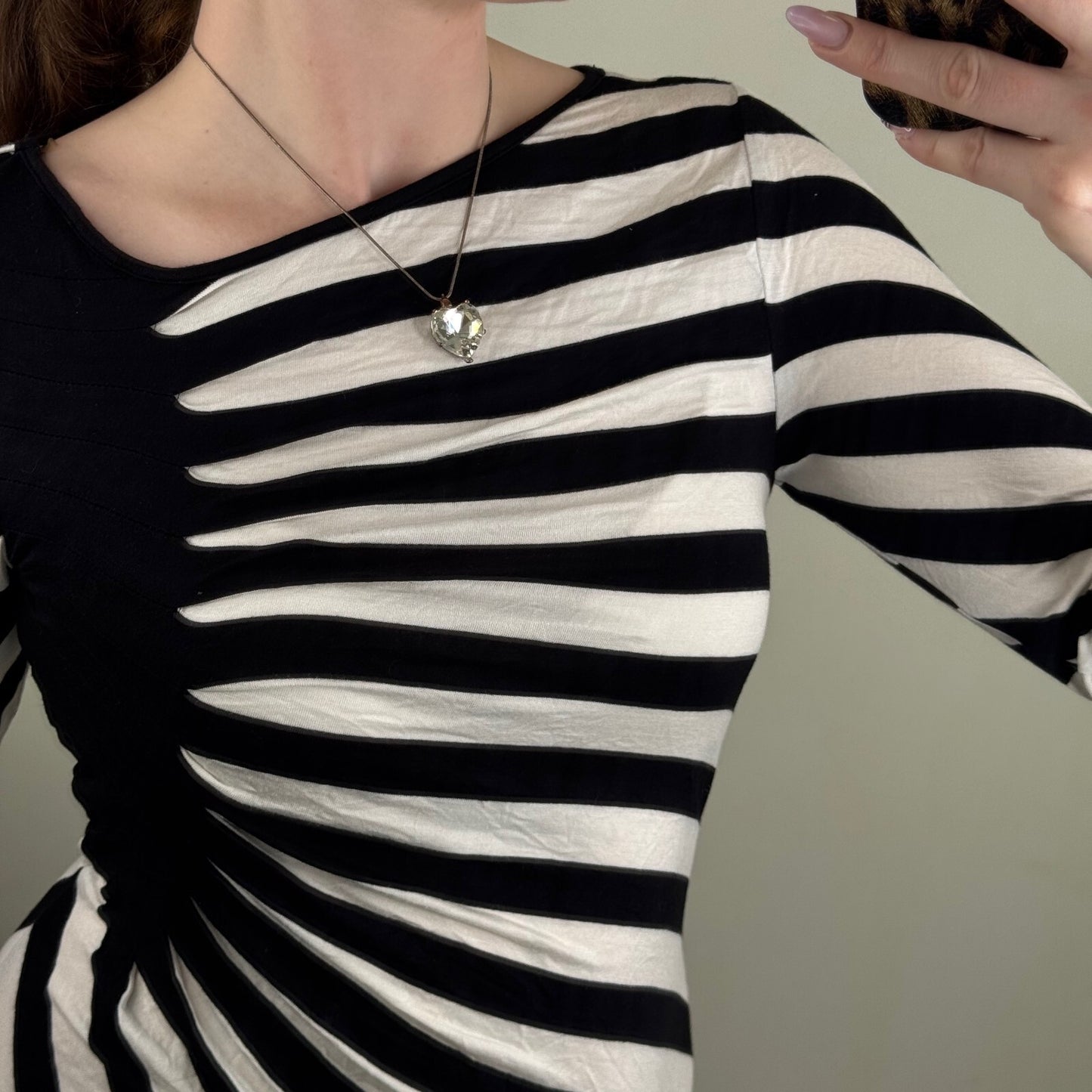Y2K vintage long sleeve top stripe abstract high neck asymmetrical pattern