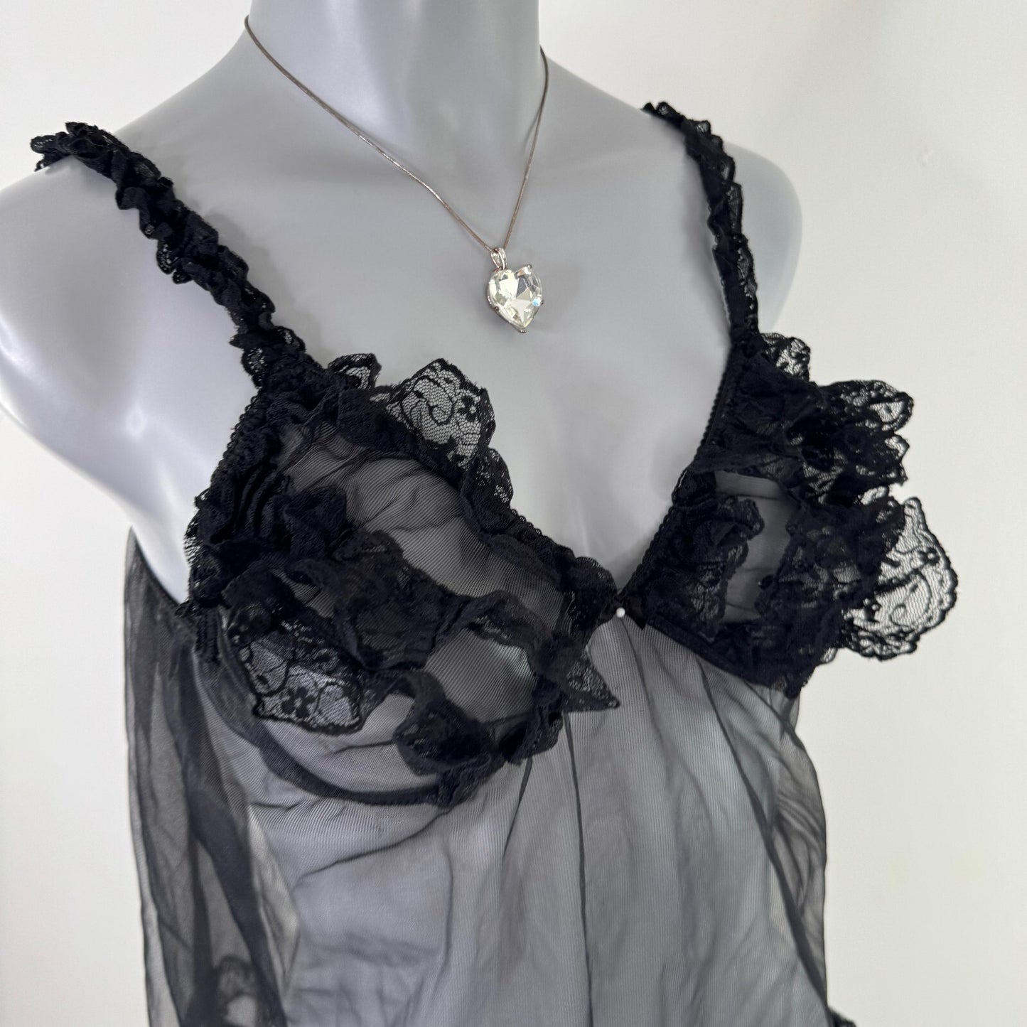 Y2K vintage mesh top babydoll sheer ruffle lace trim