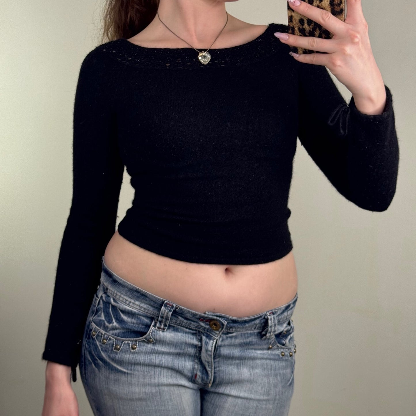 Y2K vintage Bebe wool long sleeve top jumper beaded crop
