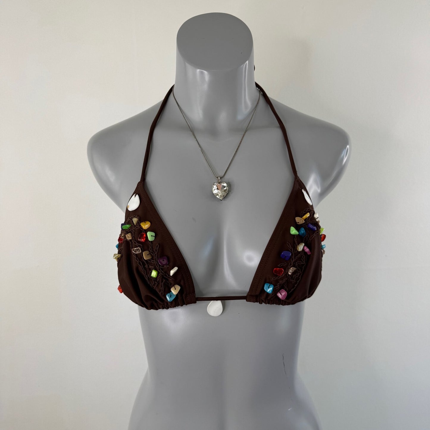 Y2K vintage bikini top halter neck beaded shell embellished bow