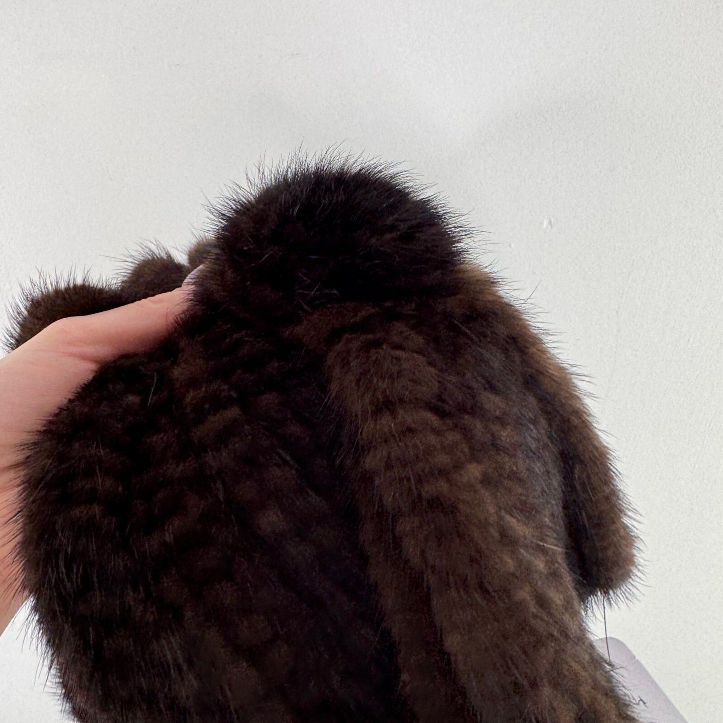 Vintage genuine mink fur scarf dark brown short length