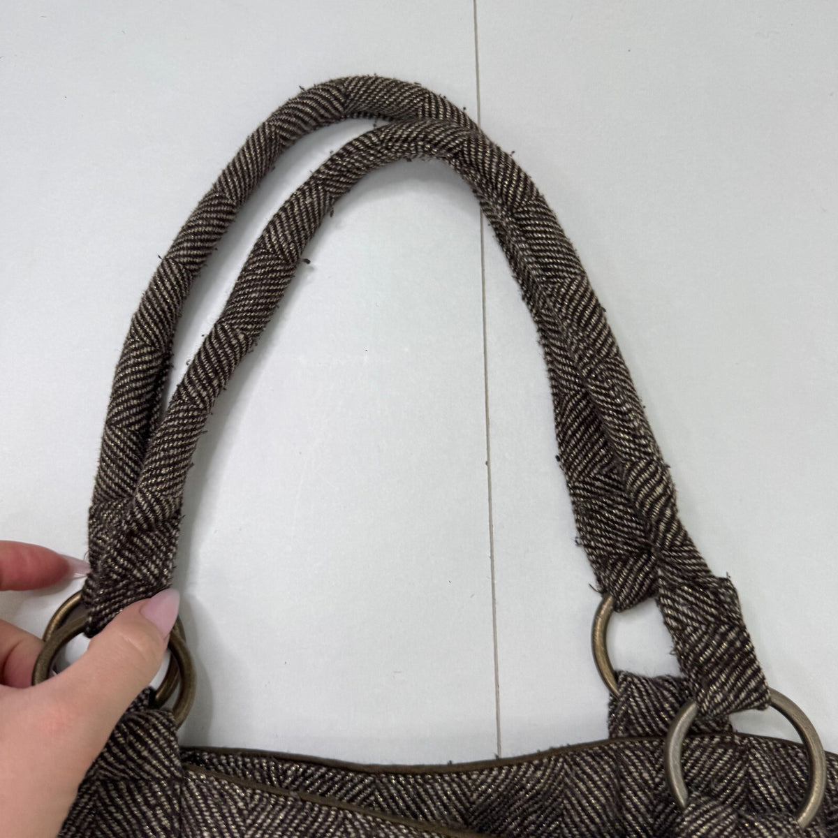 Y2K vintage large shoulder bag tweed boho slouchy floral embellished sparkly