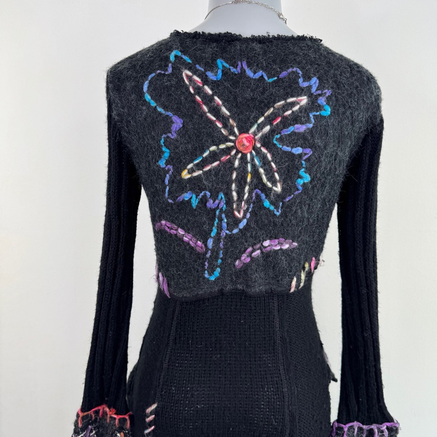 Y2K vintage mohair wool cardigan blend abstract pattern floral long scoop neck