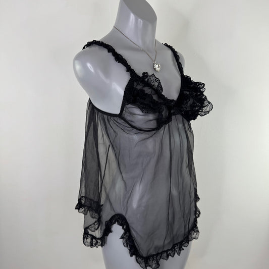 Y2K vintage mesh top babydoll sheer ruffle lace trim