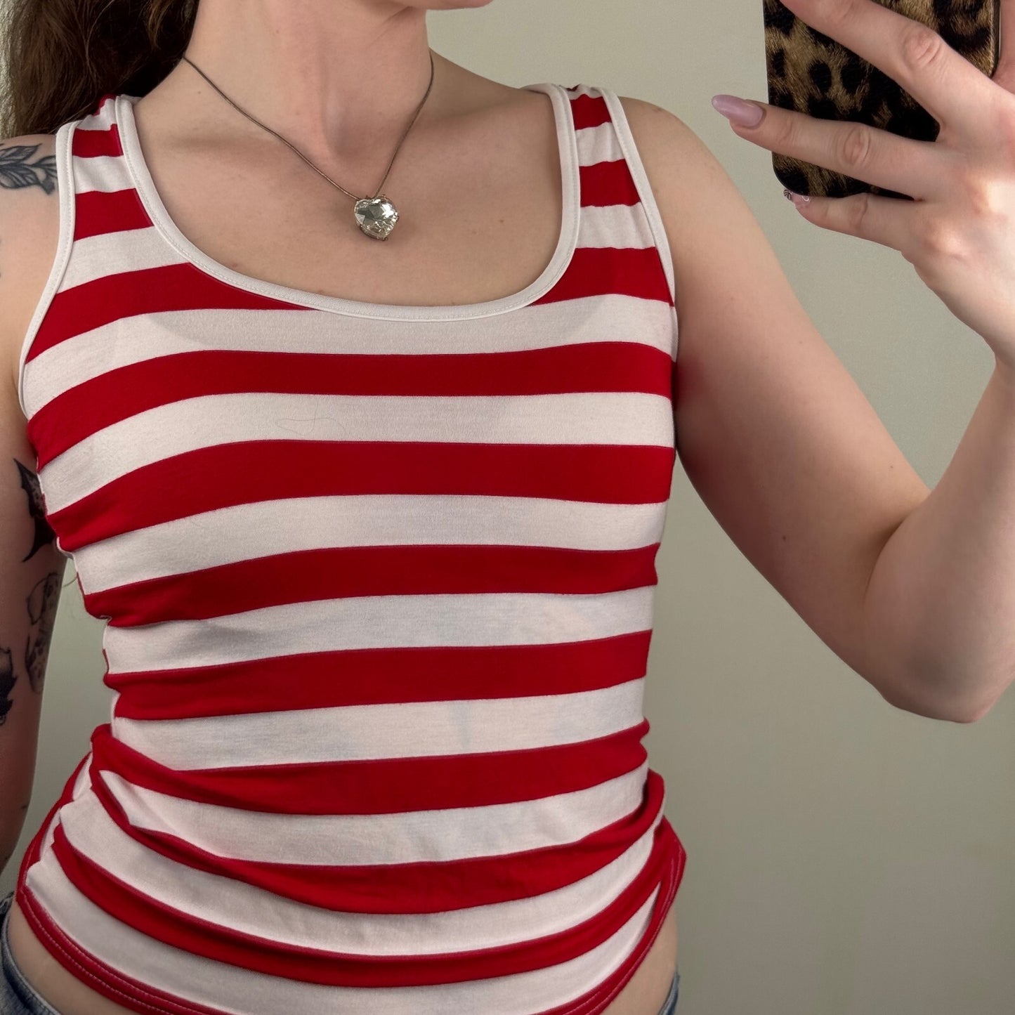 Y2K vintage tank top stripe fitted white red round neck