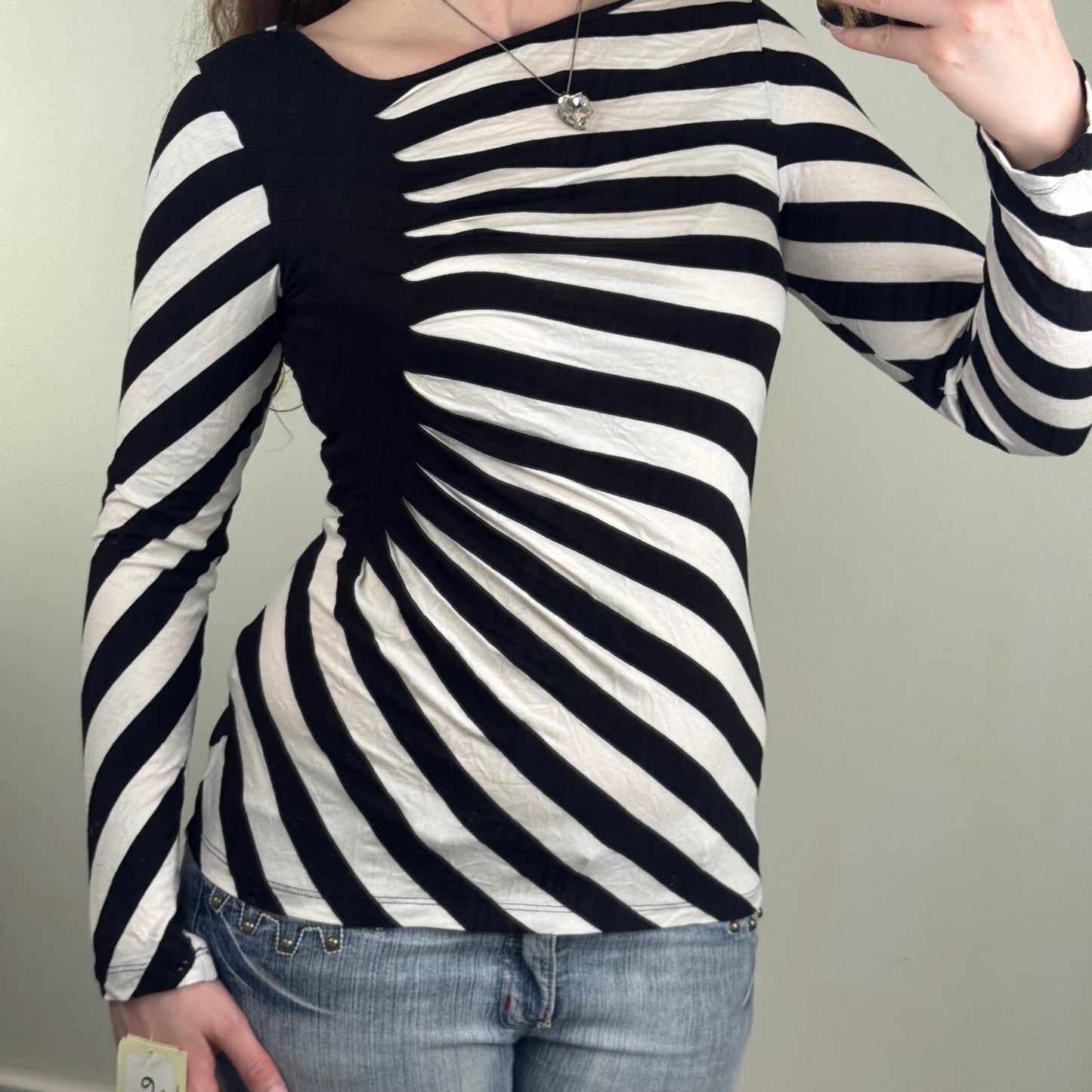 Y2K vintage long sleeve top stripe abstract high neck asymmetrical pattern